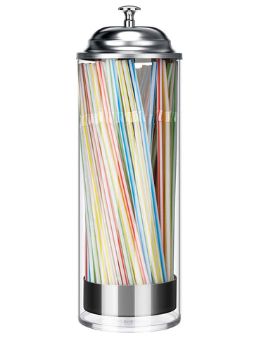 BIGINIWA straw holder dispenser on a clean counter with clear glass