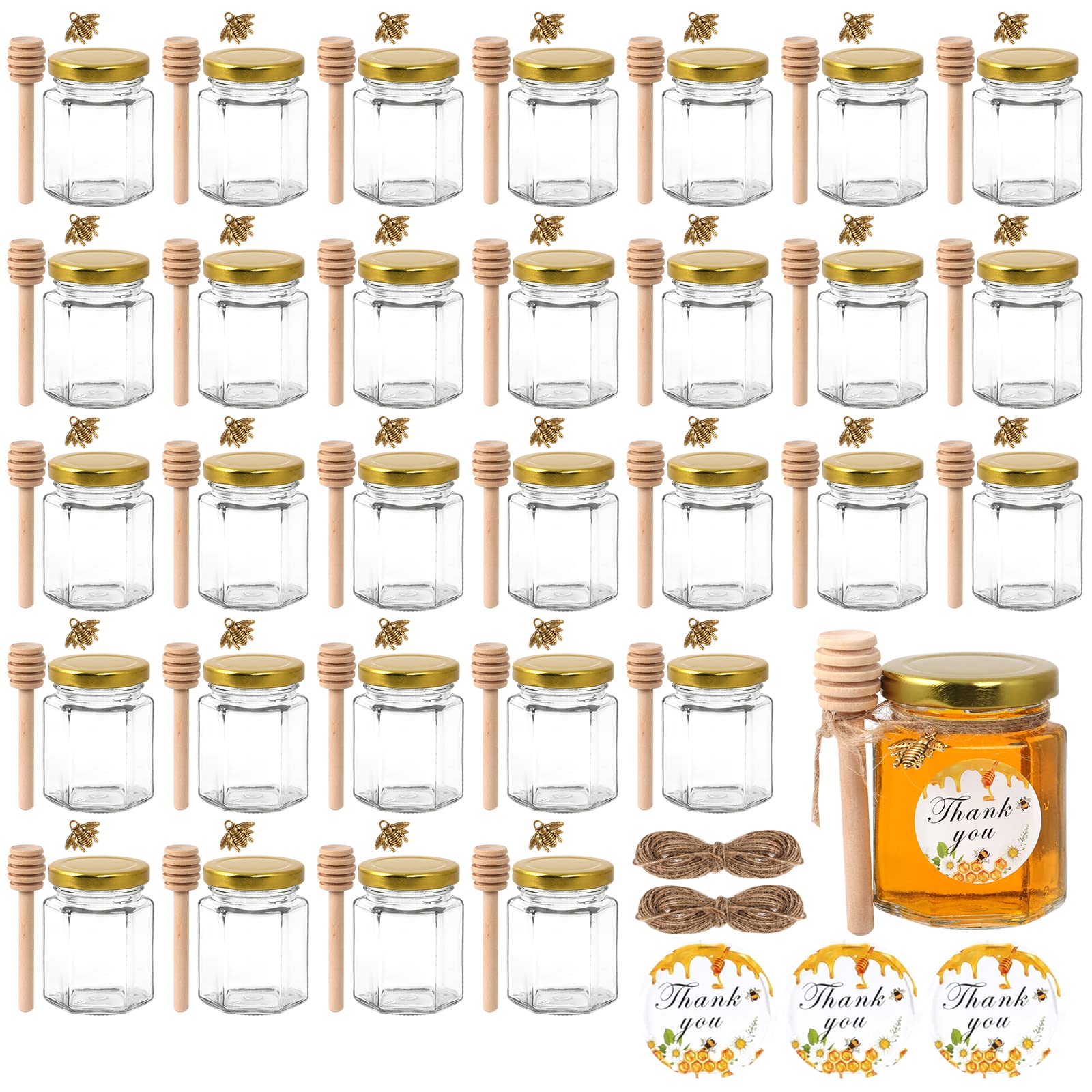 BIGIVACA 3 oz mini honey jar with gold lid for elegant wedding favors