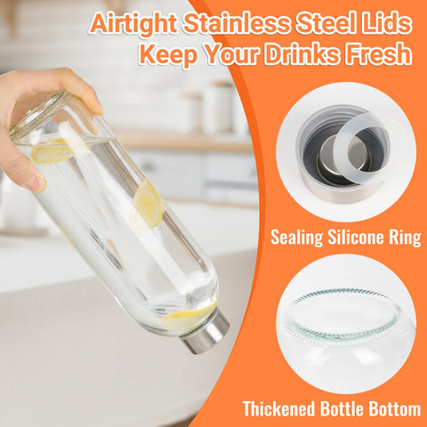 BIGIVACA 6-pack of 10oz glass bottles for meal prep and travel.