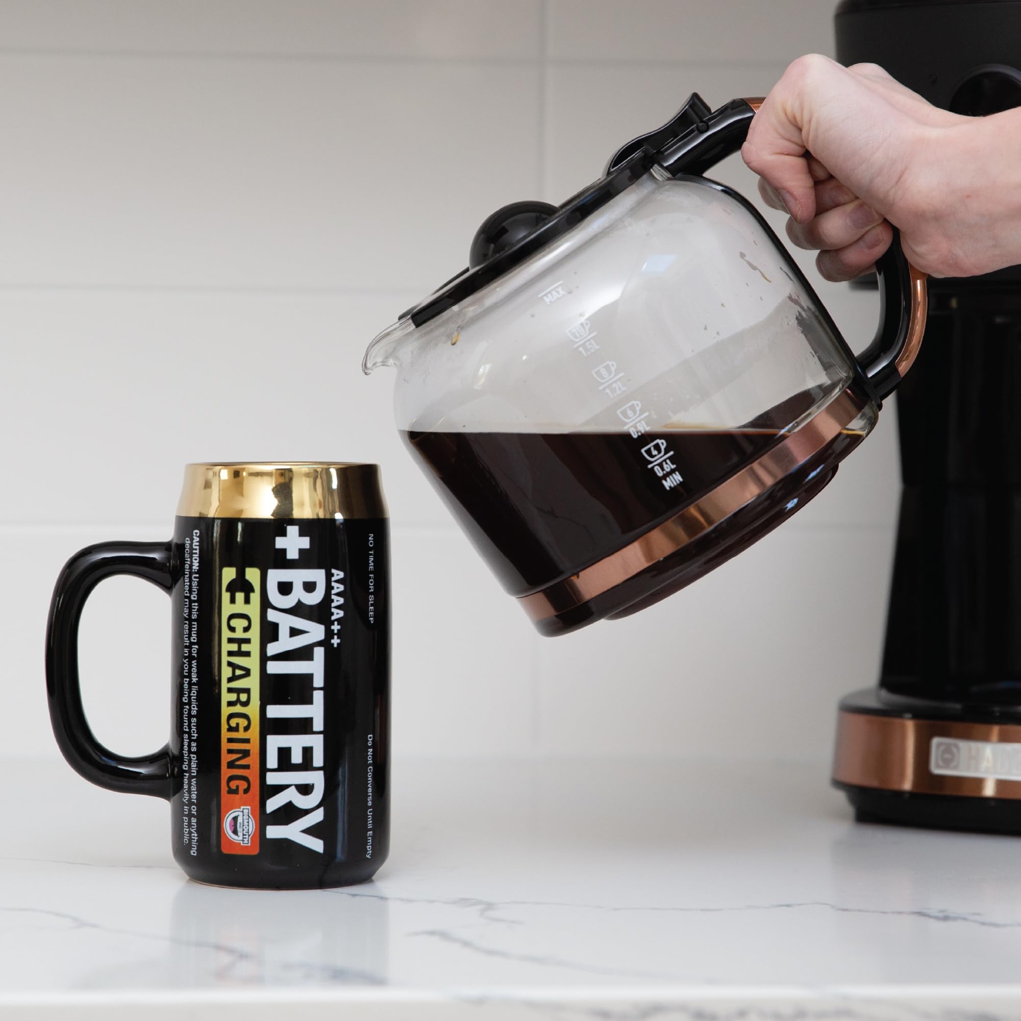 BigMouth Inc battery mug front view highlighting 18-ounce capacity