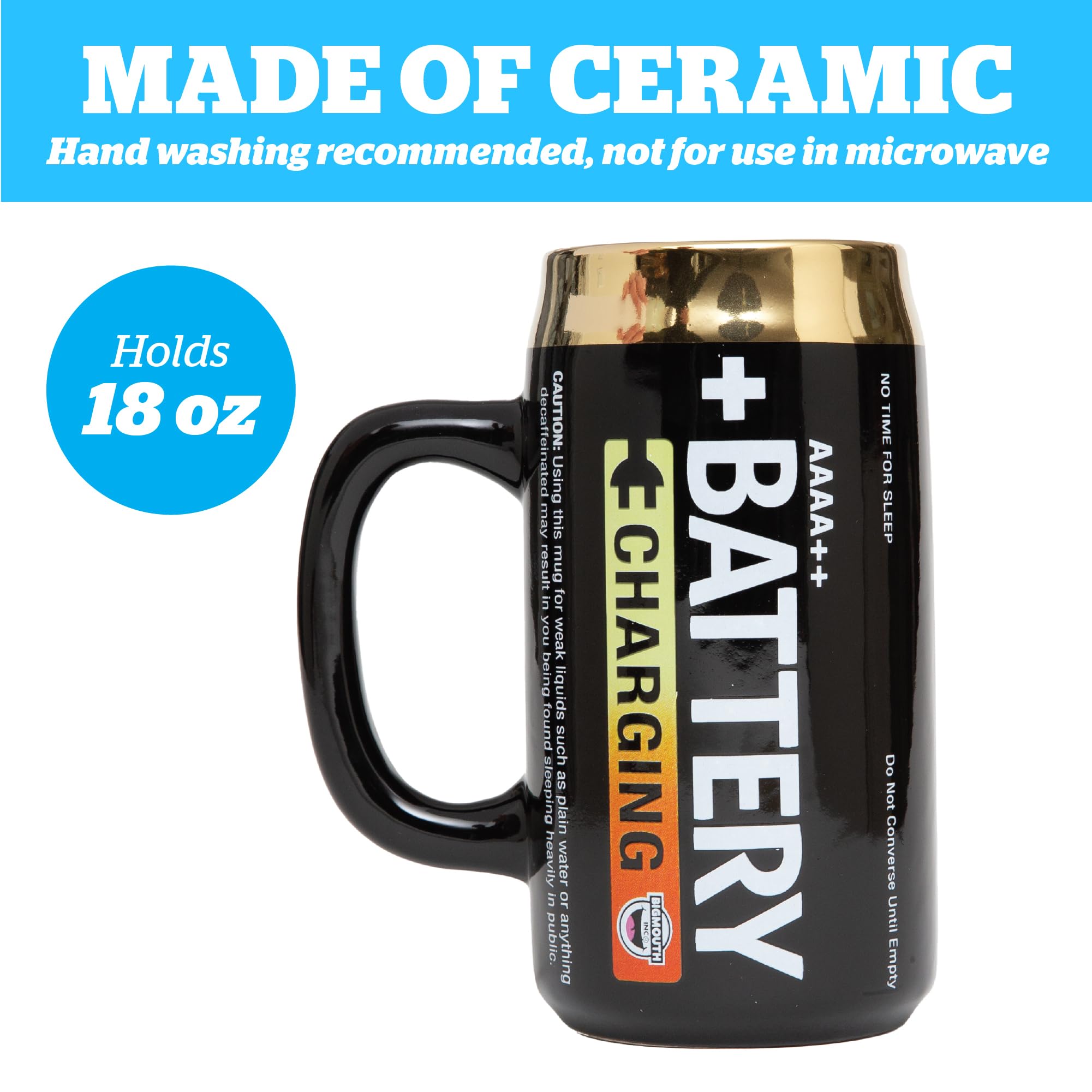 BigMouth Inc battery mug on an office desk sparks conversation