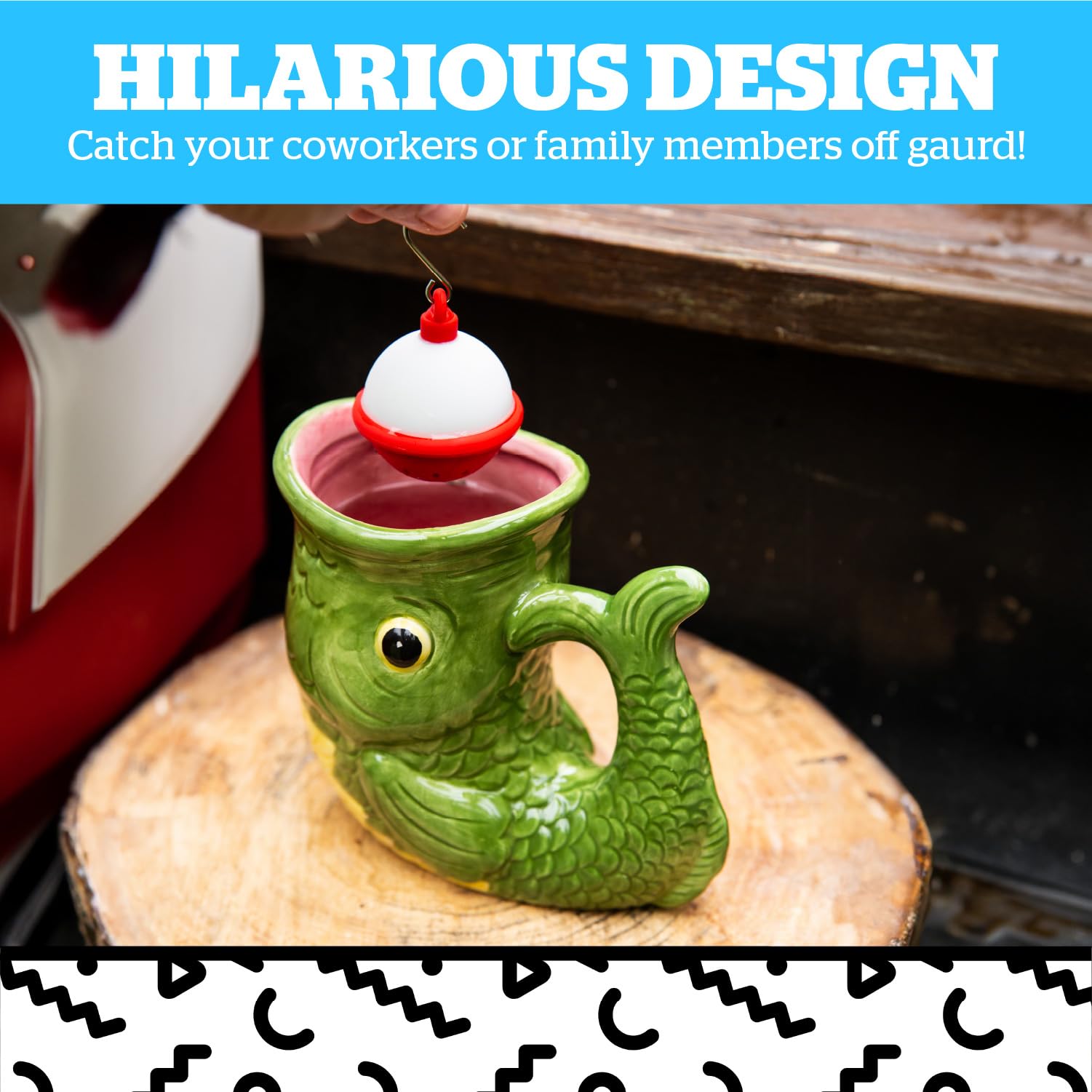 Gift-ready BigMouth fish mug for fishermen and fishing enthusiasts.