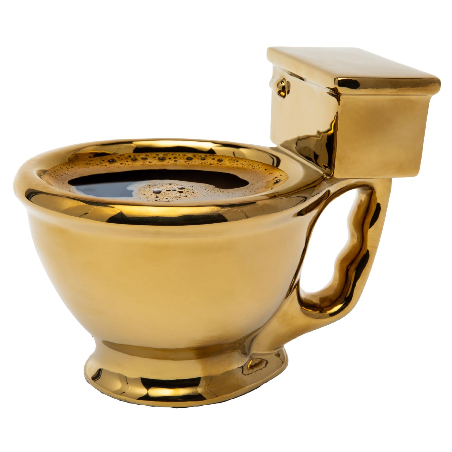 BigMouth Inc Golden Toilet Mug close-up highlighting glossy ceramic finish and design.