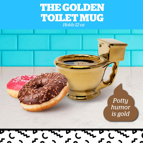 Full view of the BigMouth Inc Golden Toilet Mug ready for coffee.