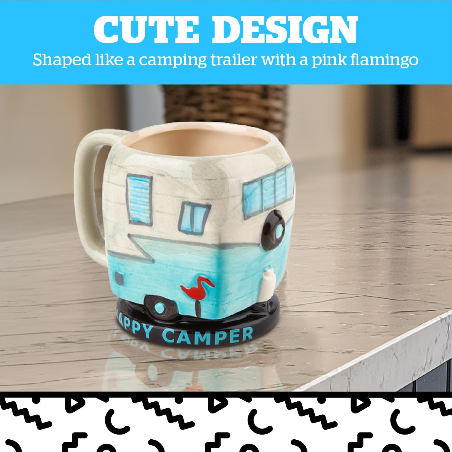 BigMouth Inc Happy Camper Mug ceramic 12oz, sturdy and easy to clean after a hike.