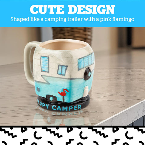 BigMouth Inc Happy Camper Mug ceramic 12oz, sturdy and easy to clean after a hike.