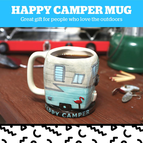 BigMouth Inc Happy Camper Mug side view, perfect for outdoor coffee breaks on the go.