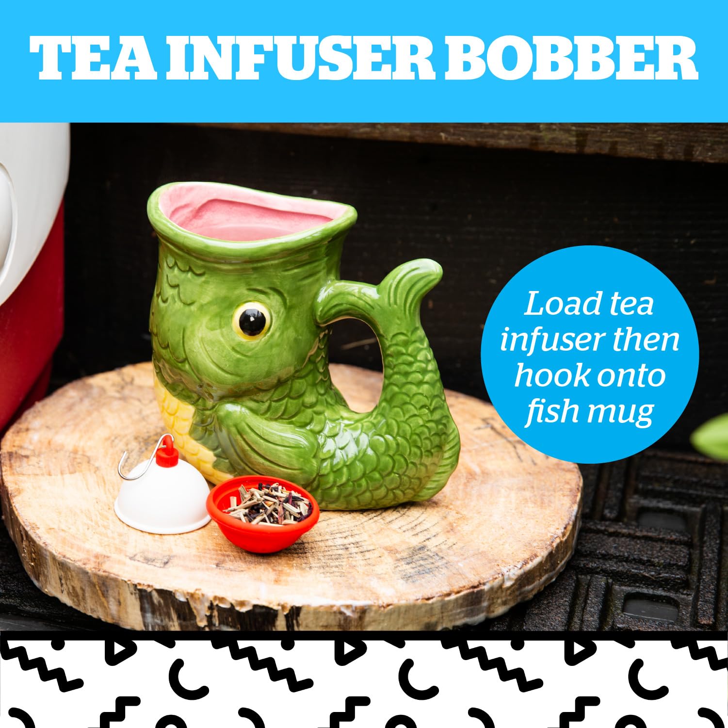 Novelty fish mug adds outdoor charm to desk or kitchen.