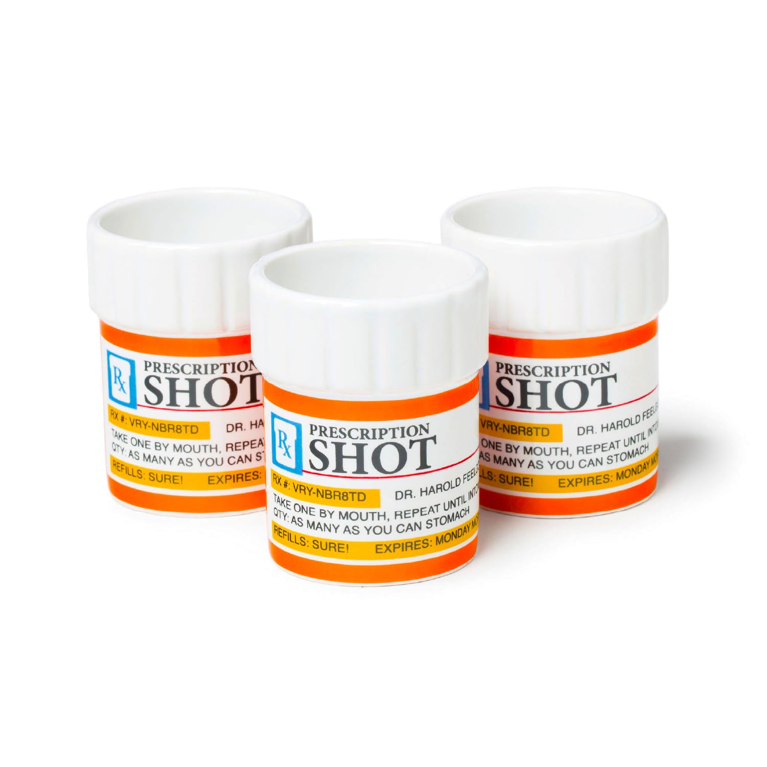 BigMouth Inc pill-bottle shot glasses, three-pack, ideal for playful party toasts
