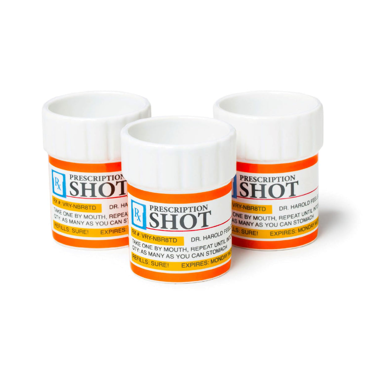 BigMouth Inc pill-bottle shot glasses, three-pack, ideal for playful party toasts