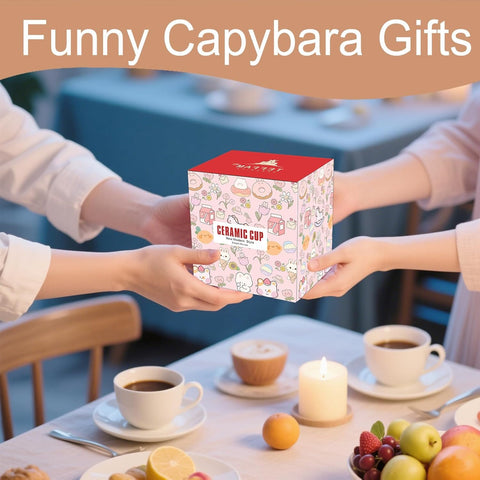 Microwave-safe ceramic capybara mug suitable for quick reheats.