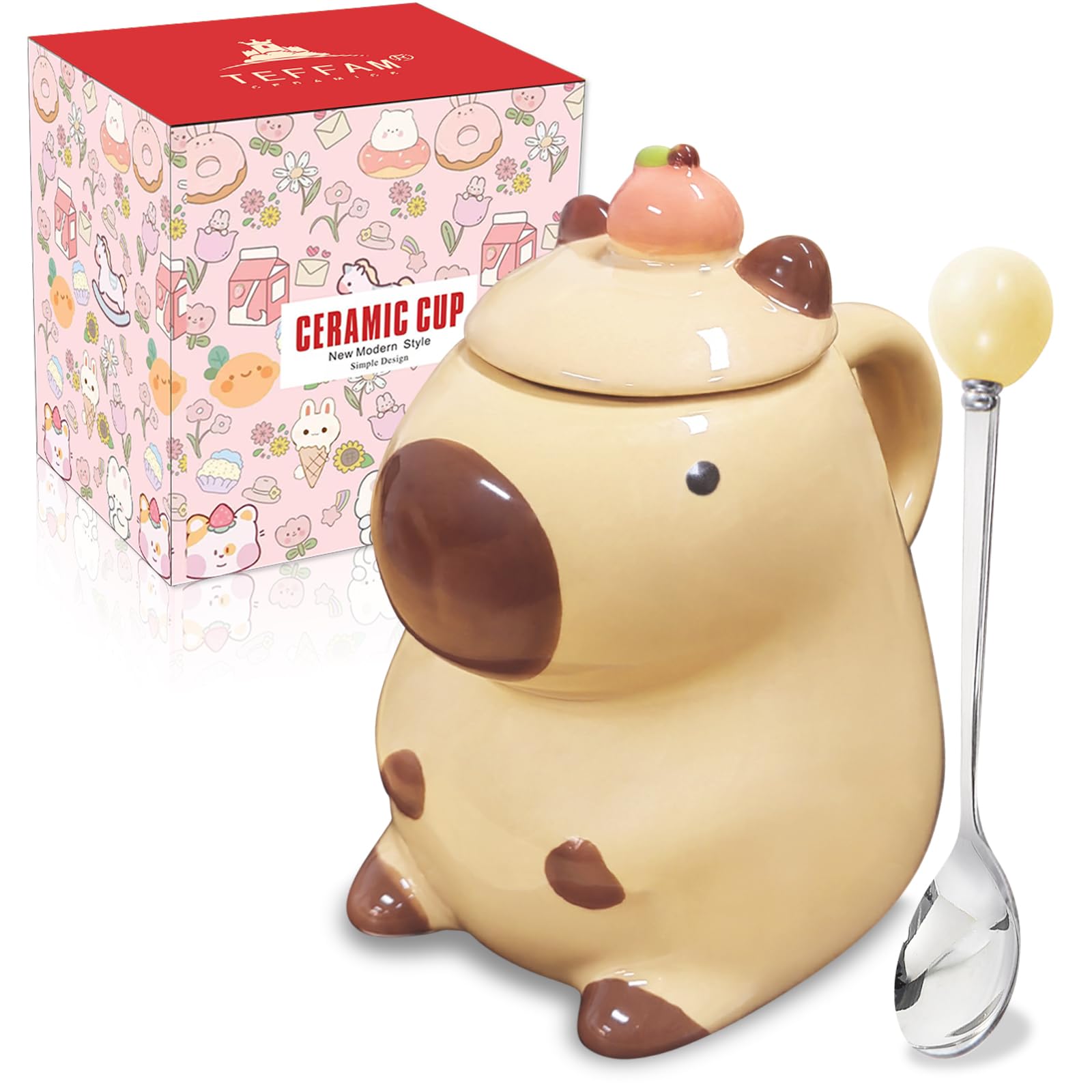 BigNoseDeer Capybara mug with lid and ears for everyday joy.