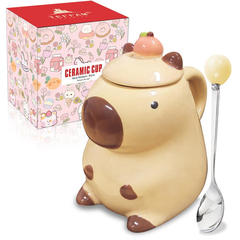 BigNoseDeer Capybara mug with lid and ears for everyday joy.