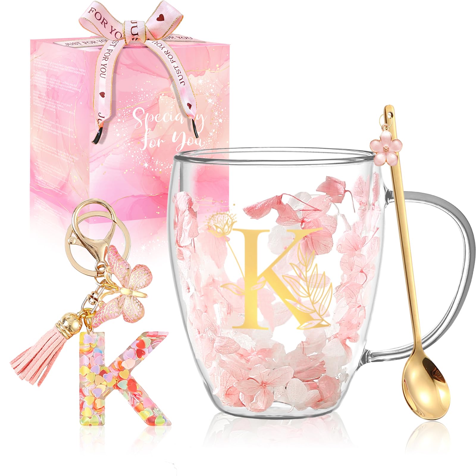 BigNoseDeer double-wall flower mug with spoon highlighting elegant dried flowers for a gift-ready moment