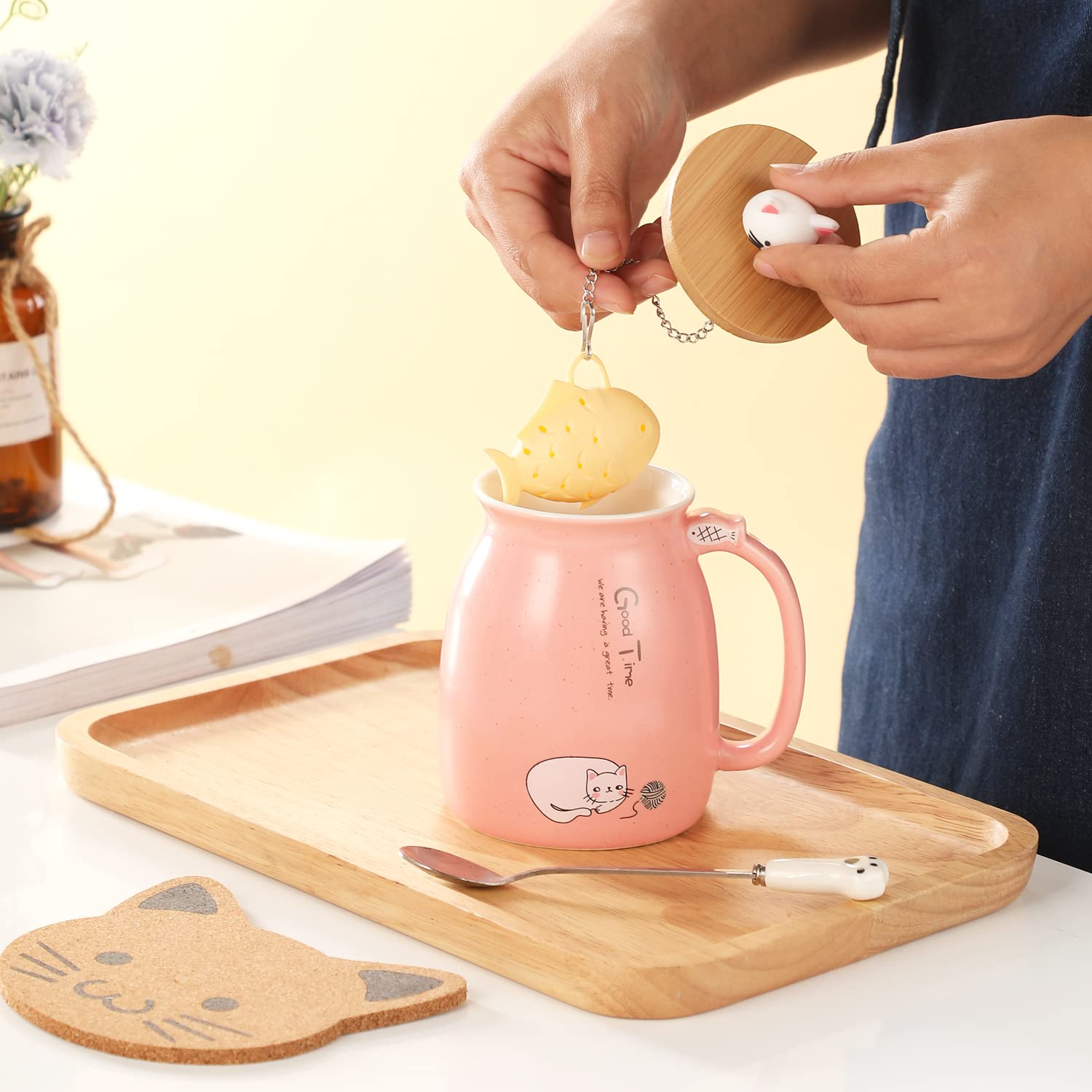 BigNoseDeer kawaii cat coaster adds playful desk decor