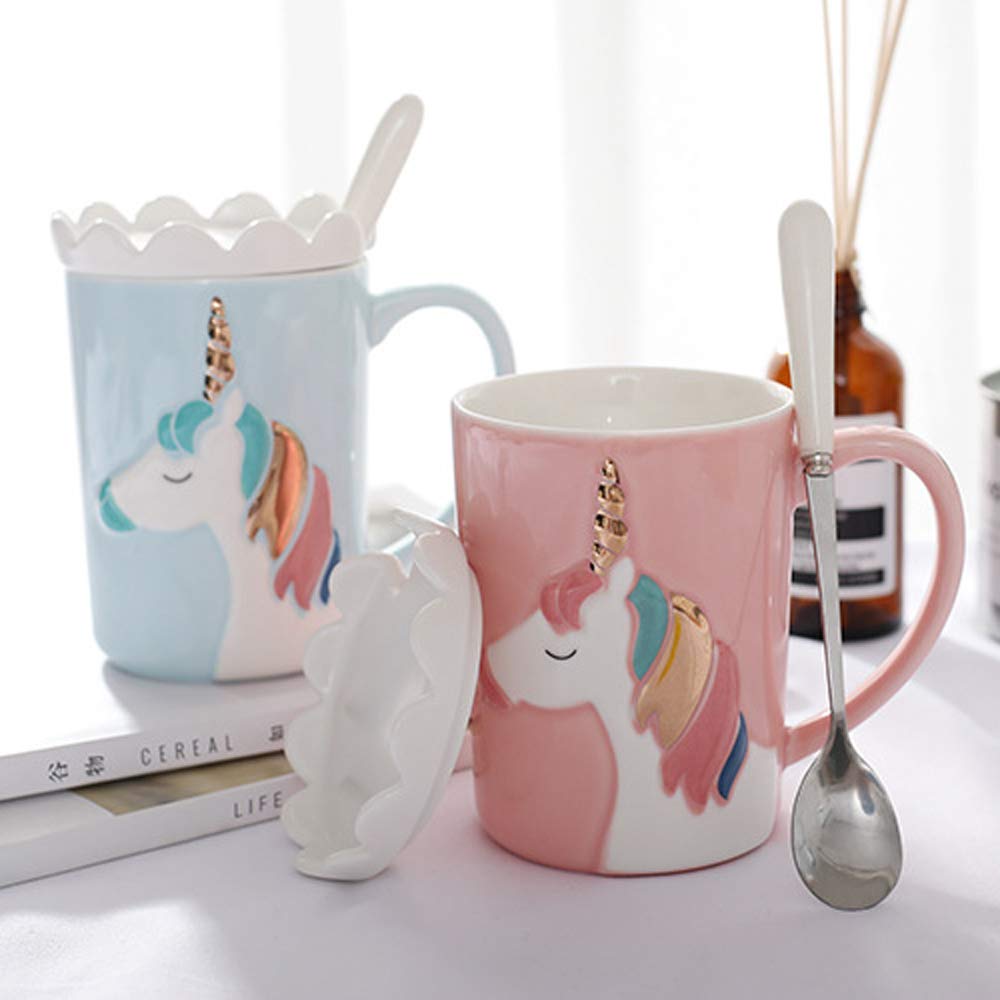 BigNoseDeer Unicorn Mug close-up reveals vibrant pink glaze and unicorn motif.