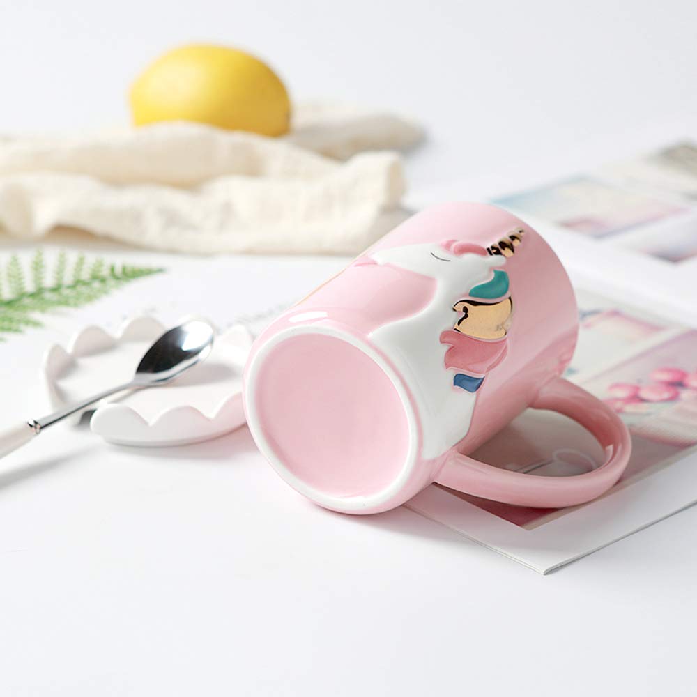 BigNoseDeer Unicorn Mug pink side view highlighting durable ceramic design.