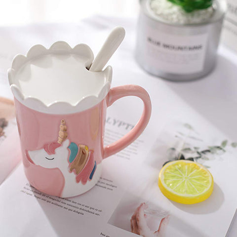 BigNoseDeer Unicorn Mug pink top view showing lid and smooth glaze.