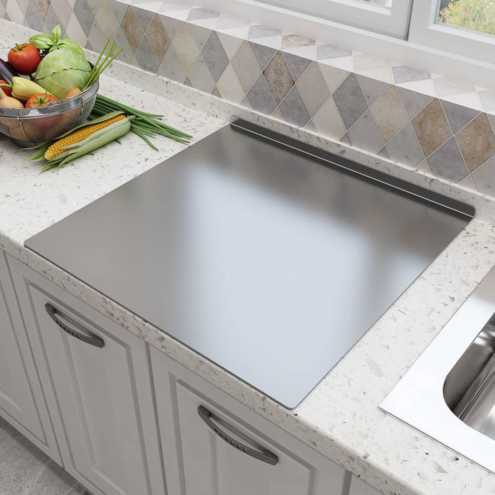 BILLAMB 50x50cm board stores flat for compact kitchen storage.