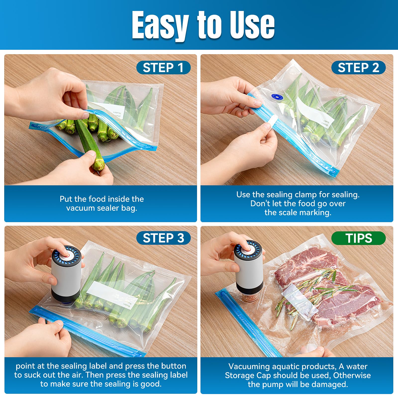 Reusable BPA-free vacuum bags with thickened design for durable sealing and storage