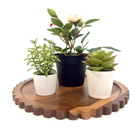 BILYSKEP round acacia tray featuring natural grain for coffee table decor.