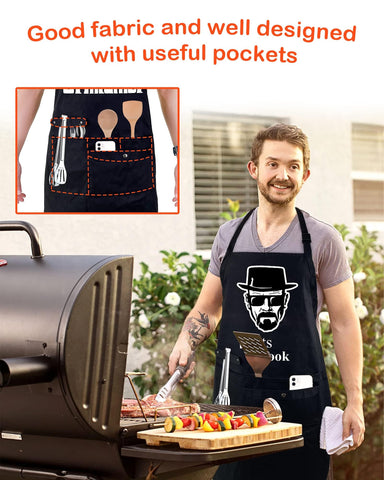 Binggle apron with adjustable neck strap for comfortable fit across different body types.