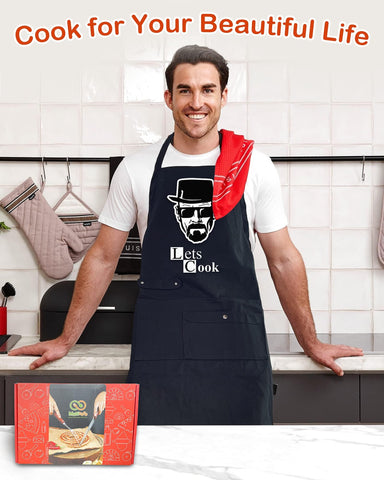 Binggle four-pocket design and lanyard organize utensils, recipe cards and tools.