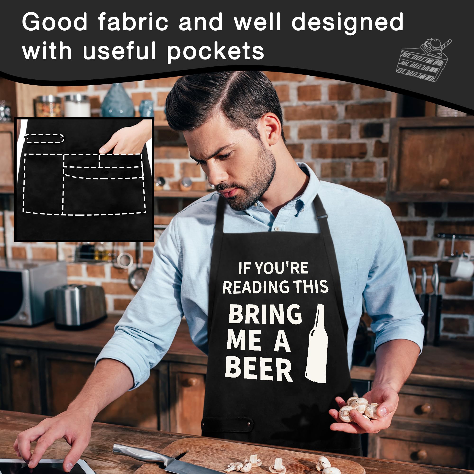 Binggle water-resistant black apron protects clothing during messy grills and sauces