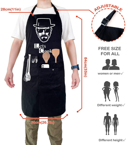 Water-resistant coating helps protect clothing from spills during busy cooking.