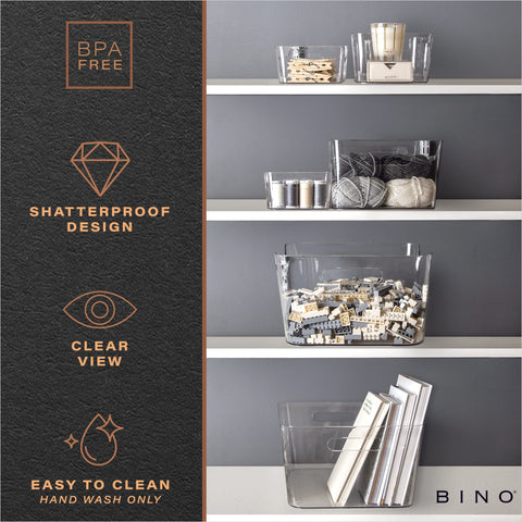 BINO clear bin in pantry use showing organized shelves