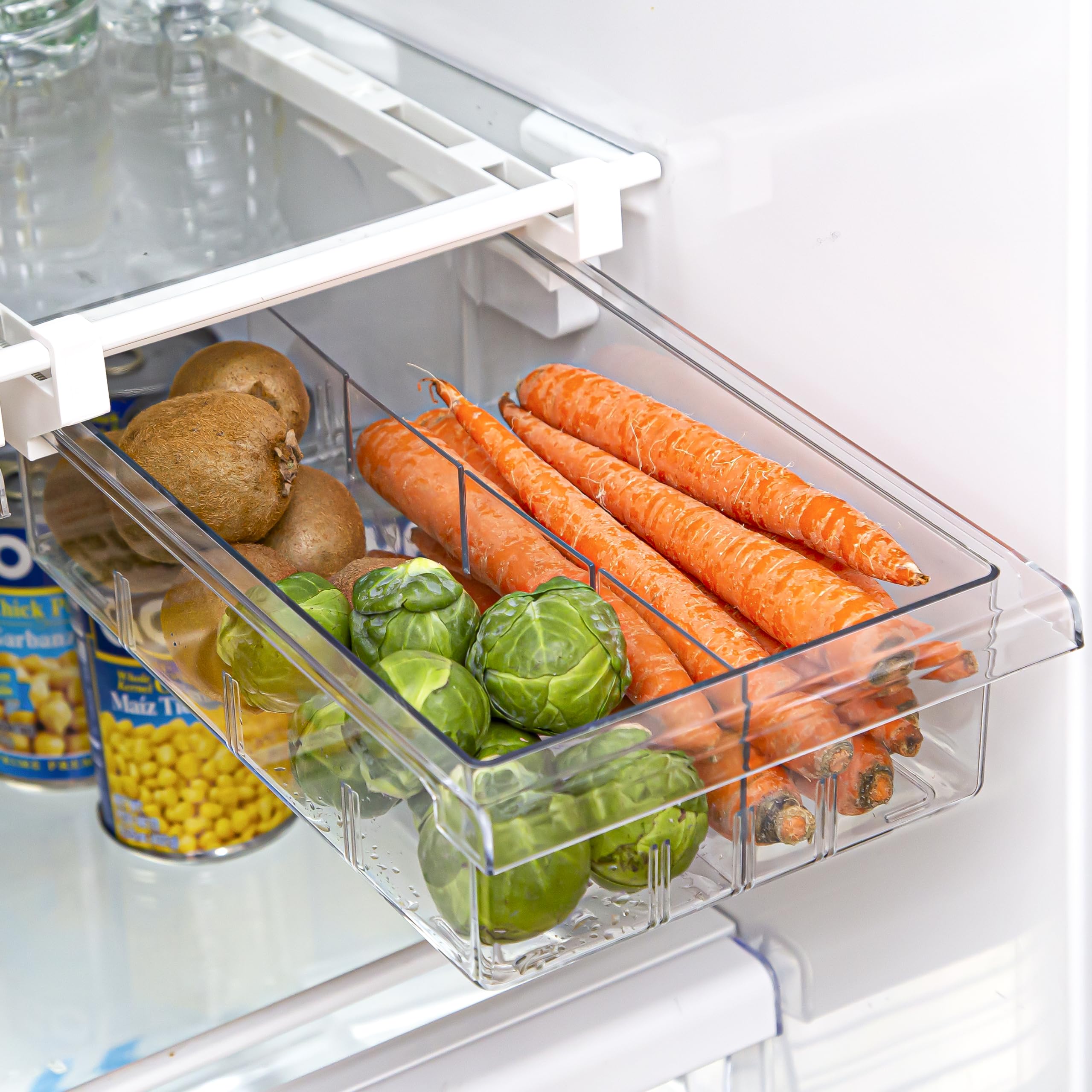 BINO clear fridge drawers enable quick item identification.