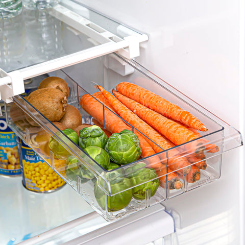 BINO clear fridge drawers enable quick item identification.