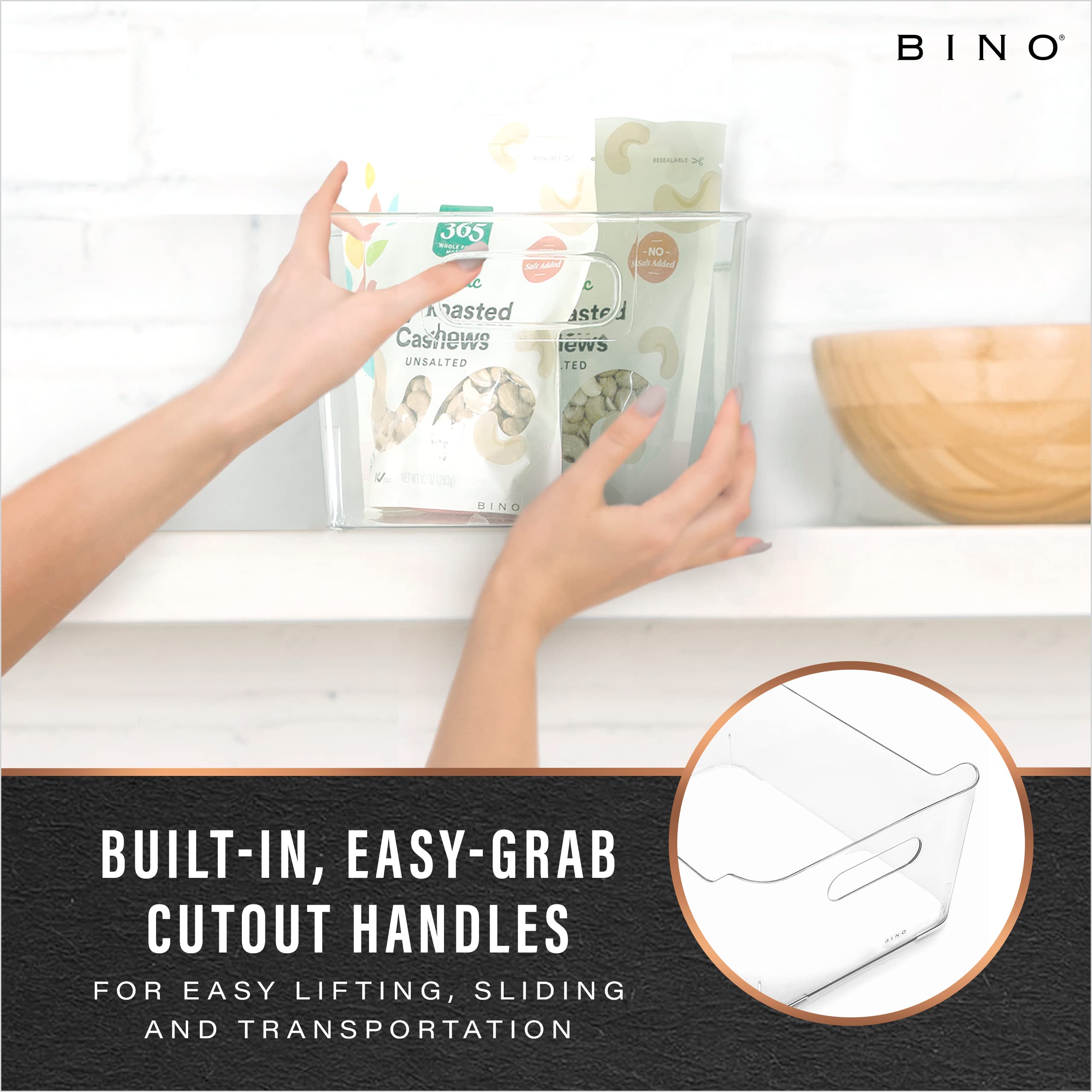 BINO clear minimalist storage bin enhances clutter-free cabinets and drawers