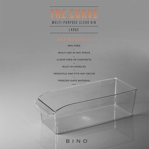 BINO Curve Large bin on pantry shelf keeps snacks organized.