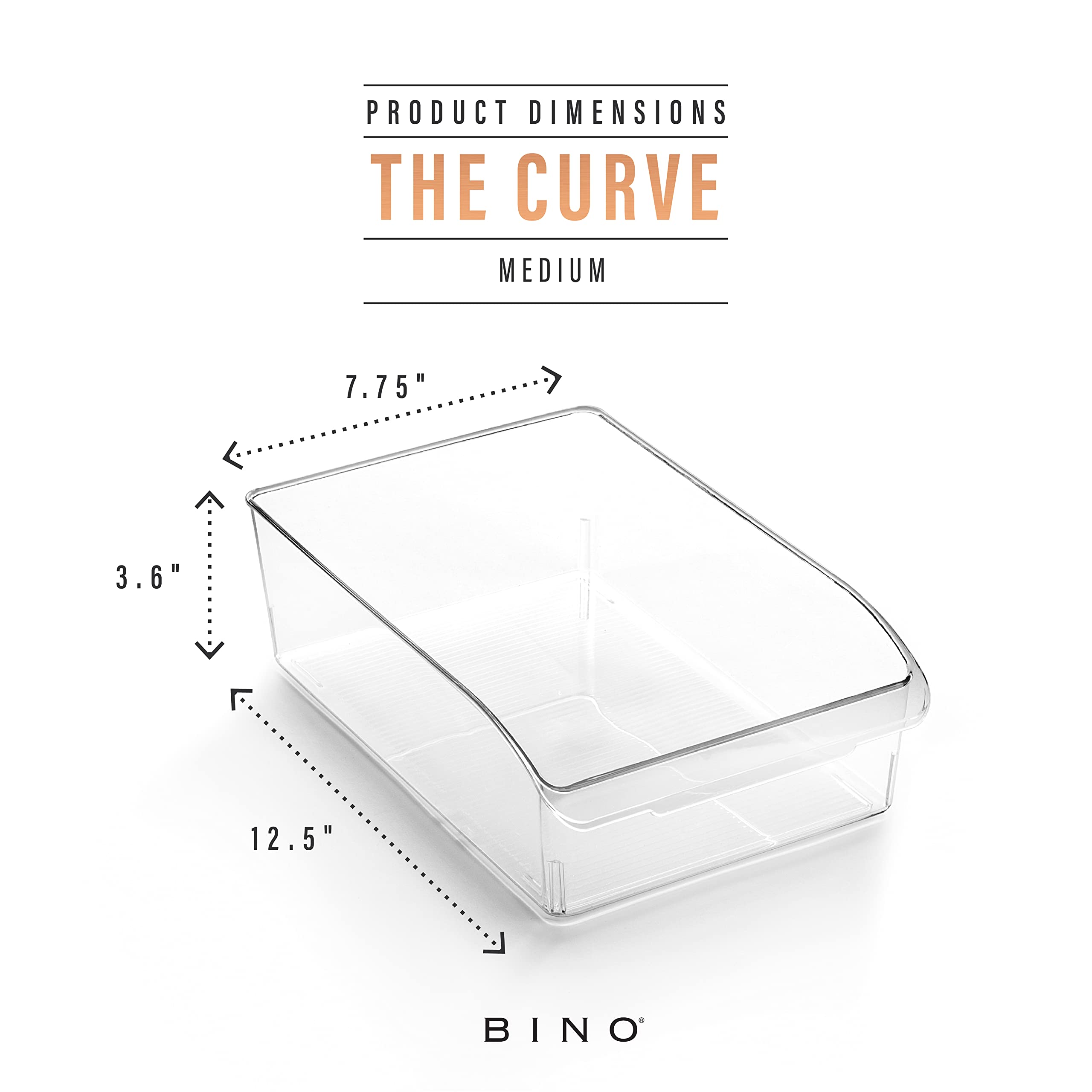 BINO Curve medium bin in fridge storage keeps groceries neatly arranged.