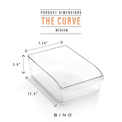 BINO Curve medium bin in fridge storage keeps groceries neatly arranged.
