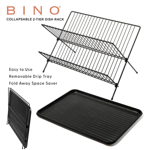 BINO dish rack with tray collapsed, ideal for compact countertops.
