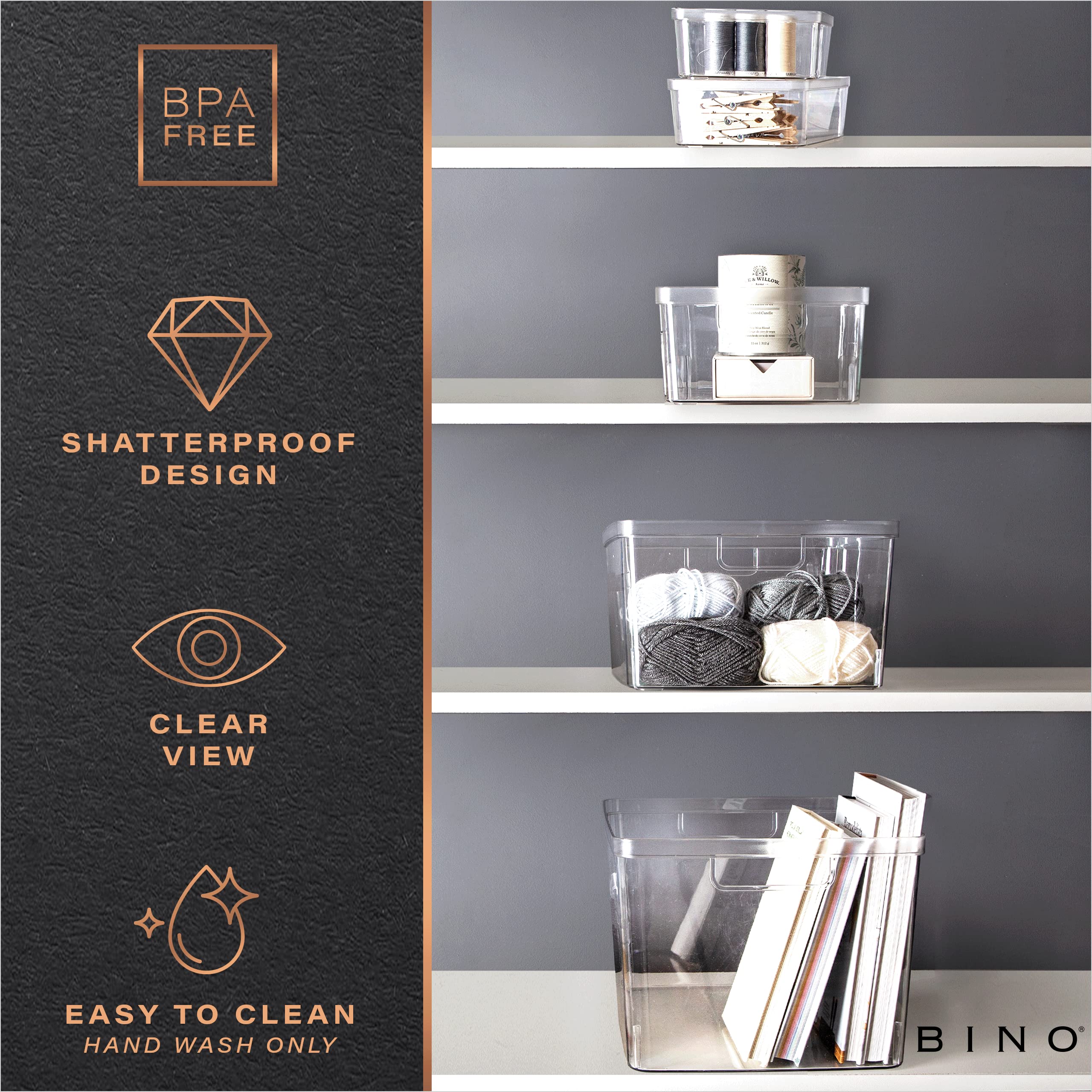 BINO Lucid multipurpose bin supports toiletries, crafts, or toys.