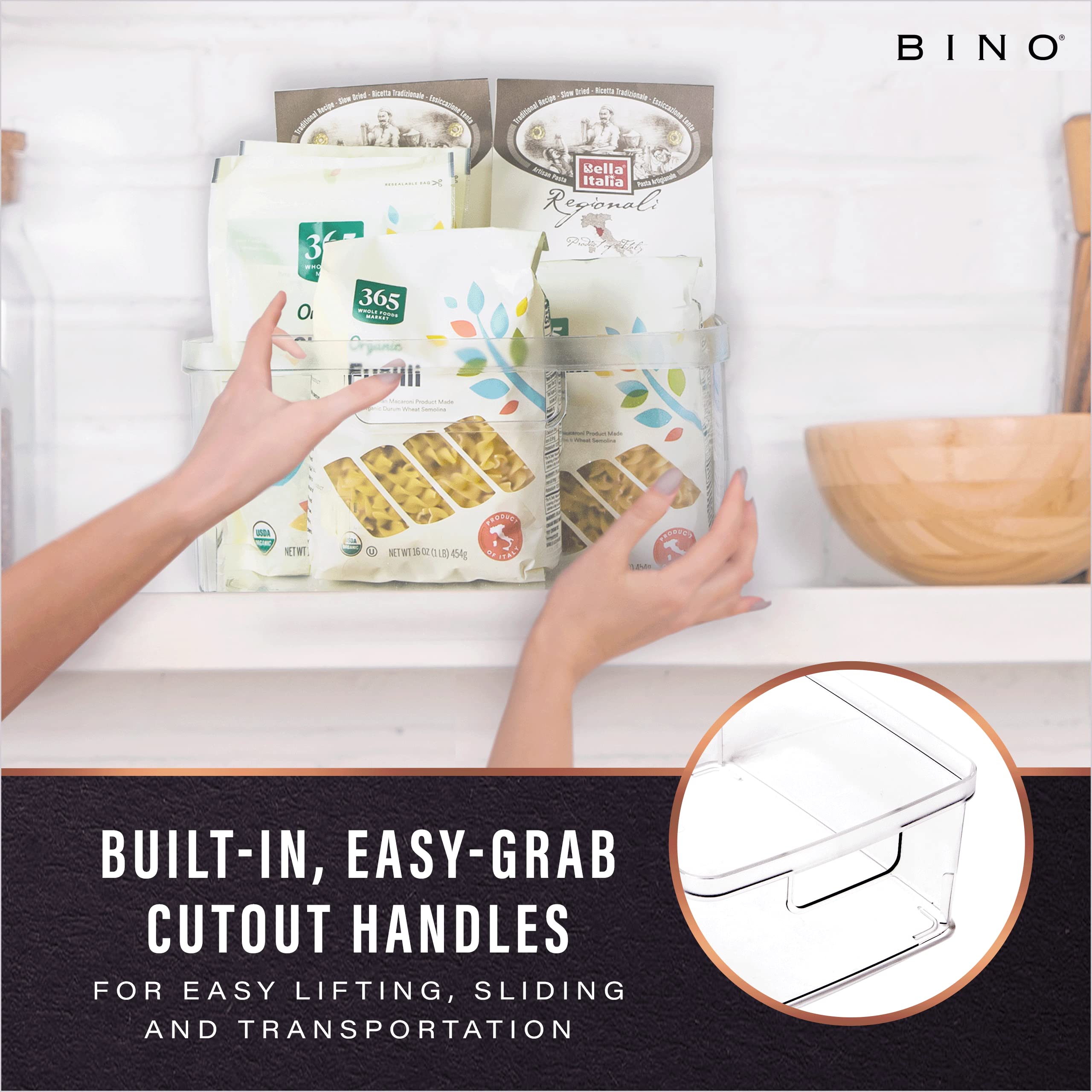 BINO Lucid rounded-corners bin with elevated bottom prevents spills.