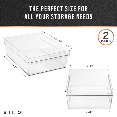 BINO pantry organization bin open on shelf for neat pantry storage