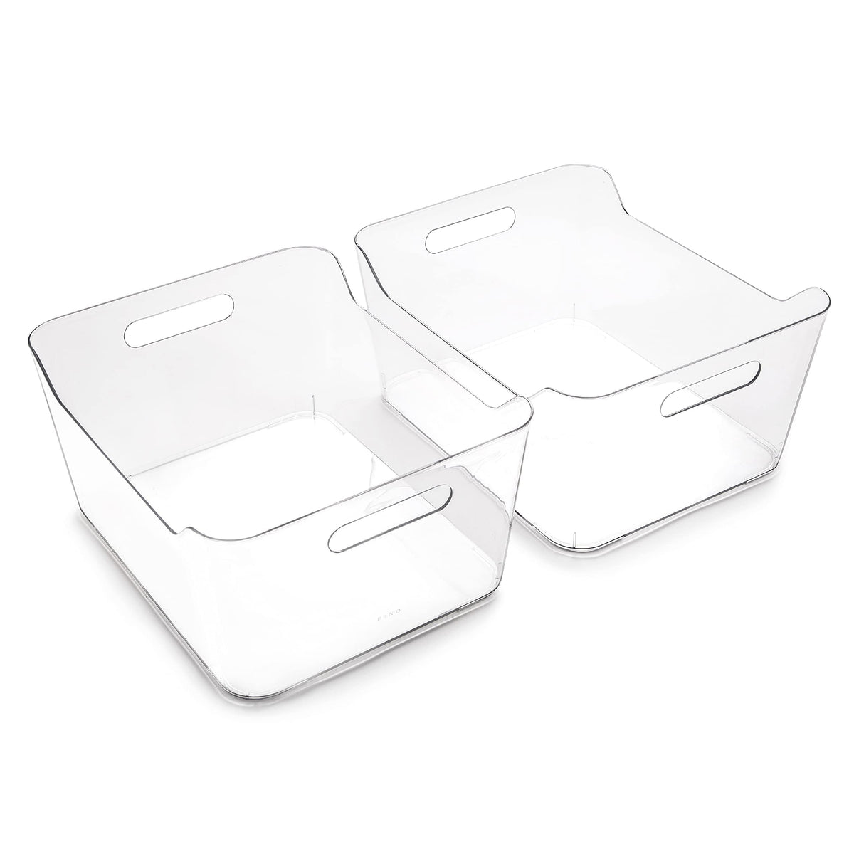 BINO X-Large plastic storage bins in clear view for easy pantry organization.