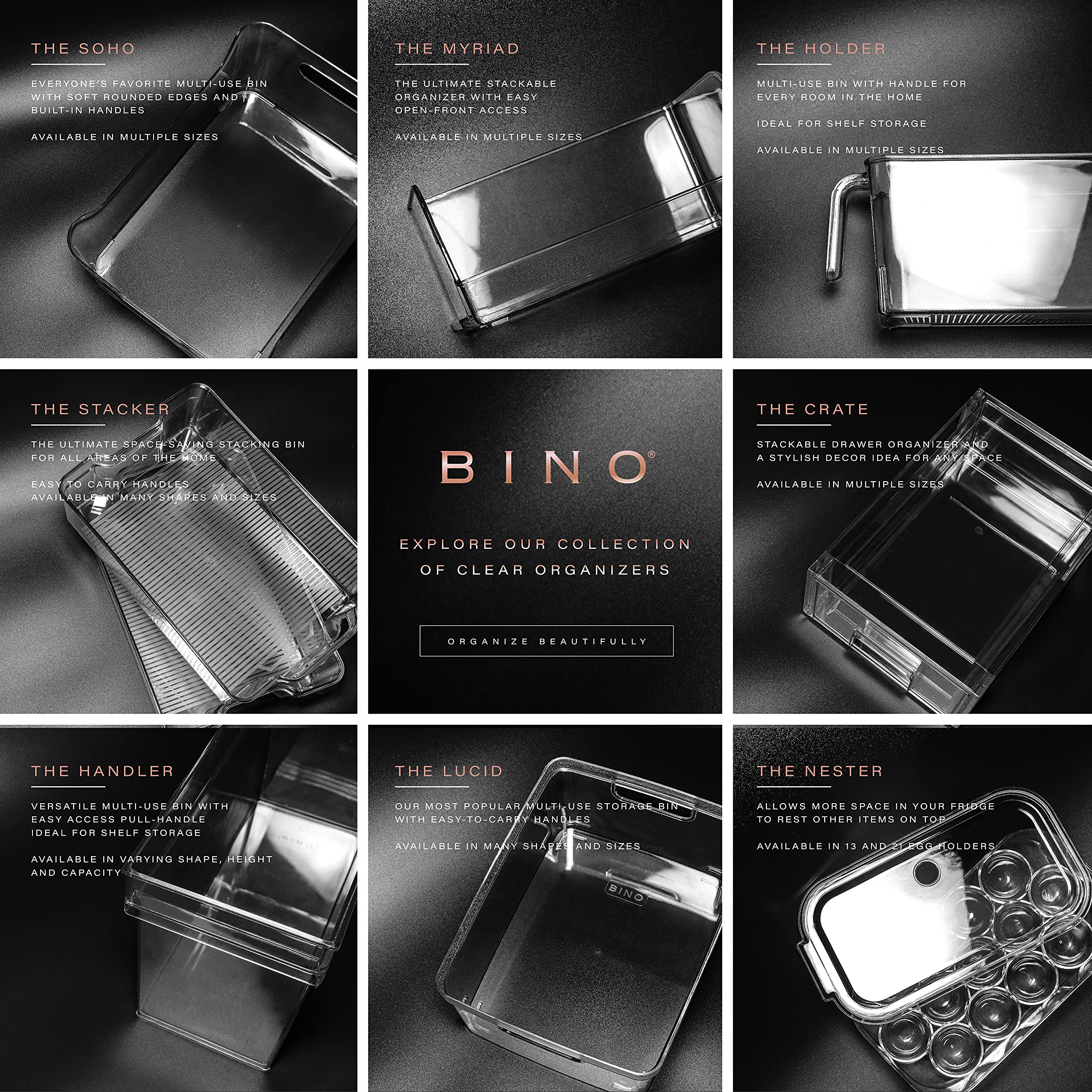 BINO SOHO small white storage bin in fridge organizer for clear shelves.
