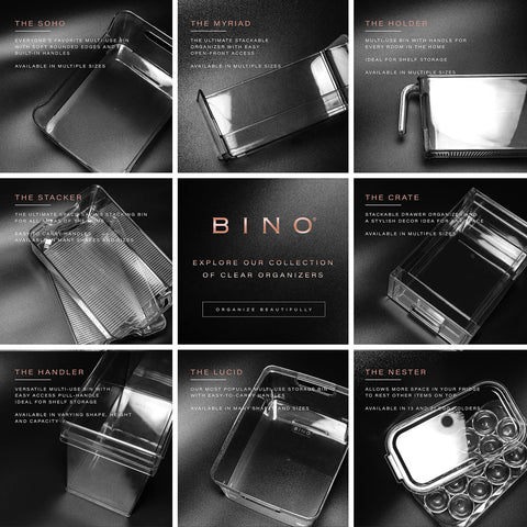 BINO SOHO small white storage bin in fridge organizer for clear shelves.