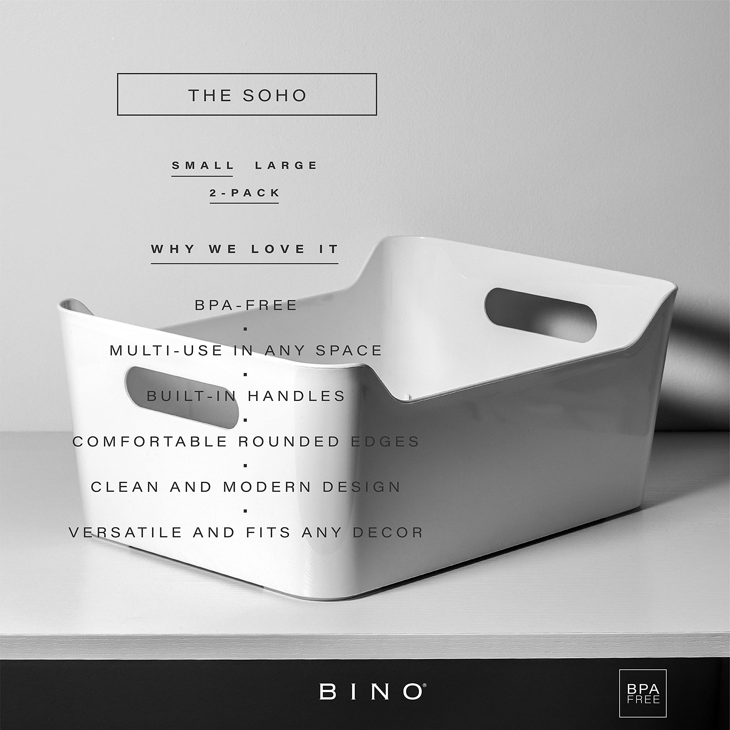 BINO SOHO small white storage bin with open top for quick access.