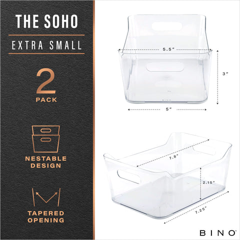 BINO SOHO X-Small 2-pack clear bin side handles for easy lifting and sliding.