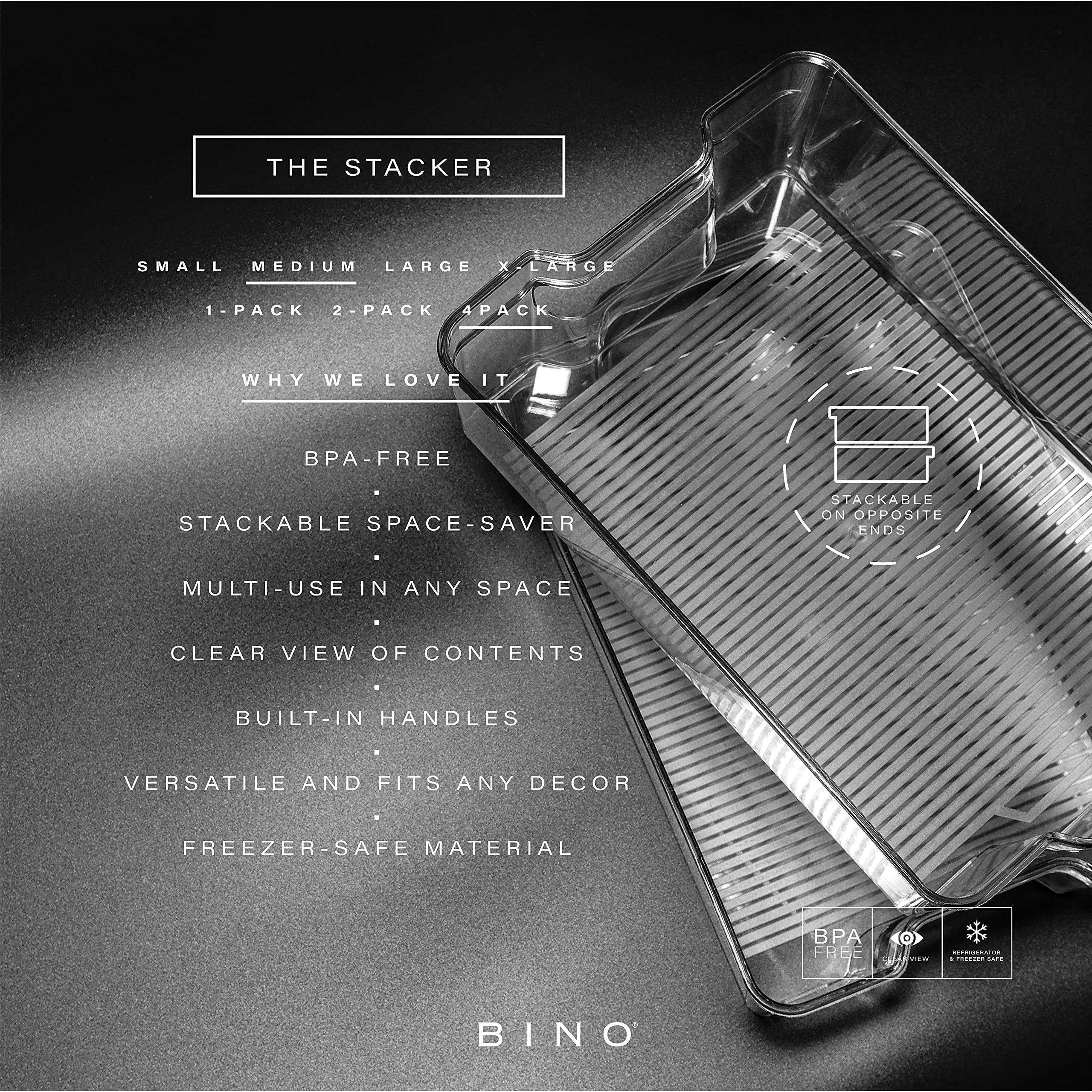BINO Stackable Bins Medium with transparent design for quick item finding