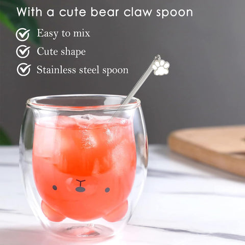 Binoster Bear Cute Mug close-up highlights crystal-clear borosilicate glass and durability.