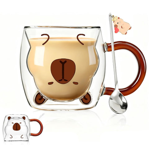 Binoster capybara mug with double-wall glass for hot drinks and style