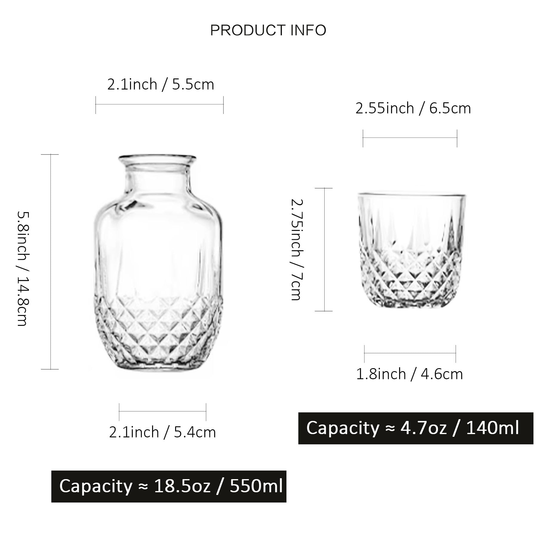 Binsakao diamond etched nightstand carafe adds elegant bathroom display
