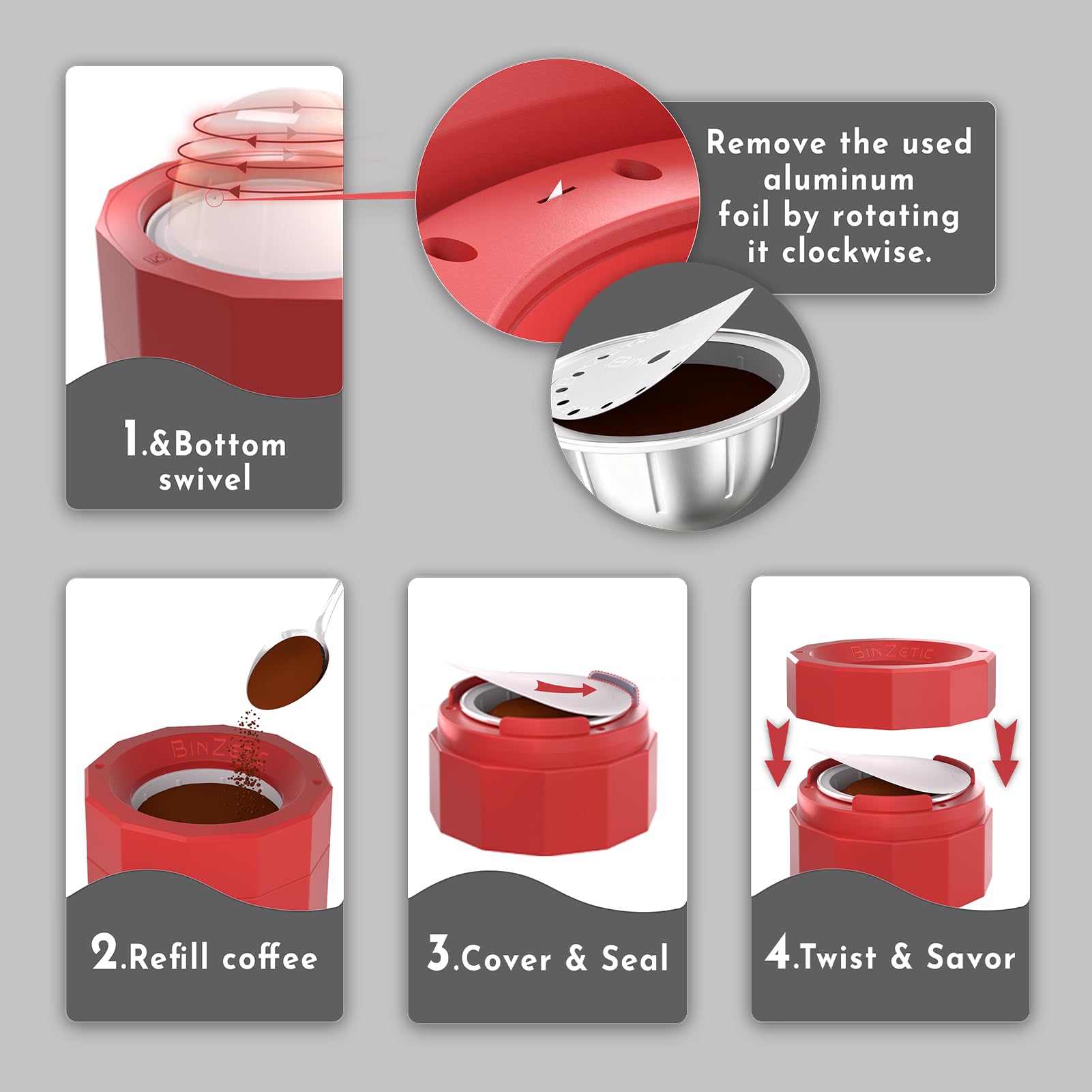 Ergonomic grip on BinZetic tool for precise lid removal